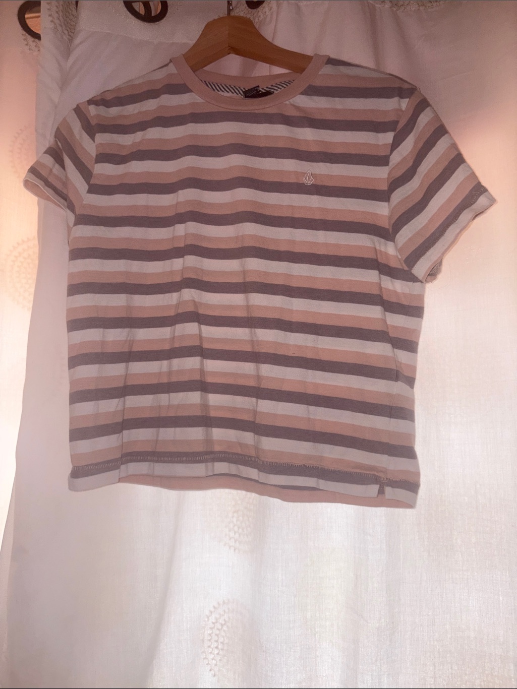 Volcom Striped Tee In Peach, Taupe & White